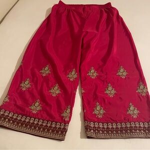 Red Raspberry Embroidered Wide-Leg Pants